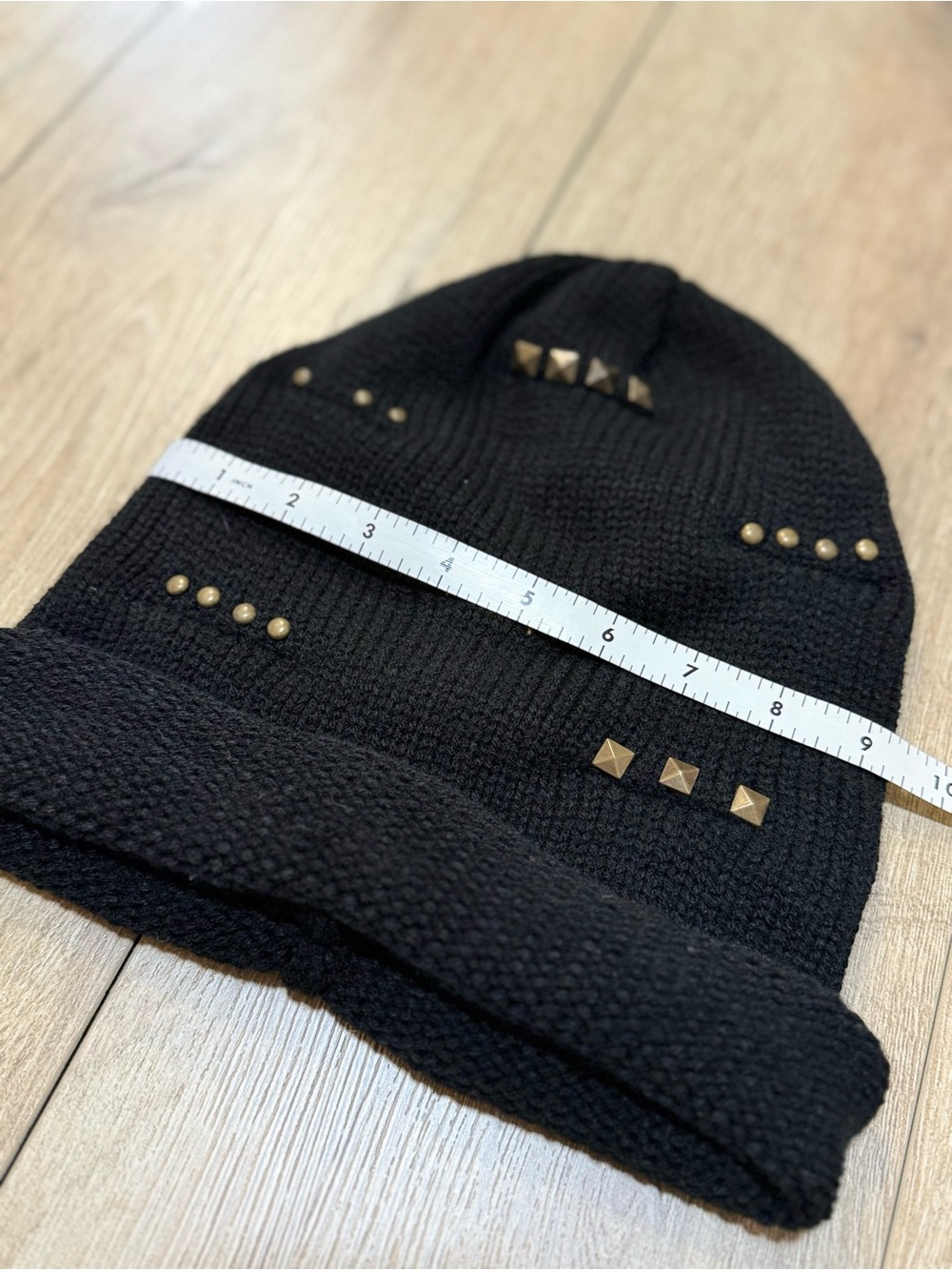 Tasha Black Studded Slouchy Beanie Gold Embellished Studding - Picture 9 of 11